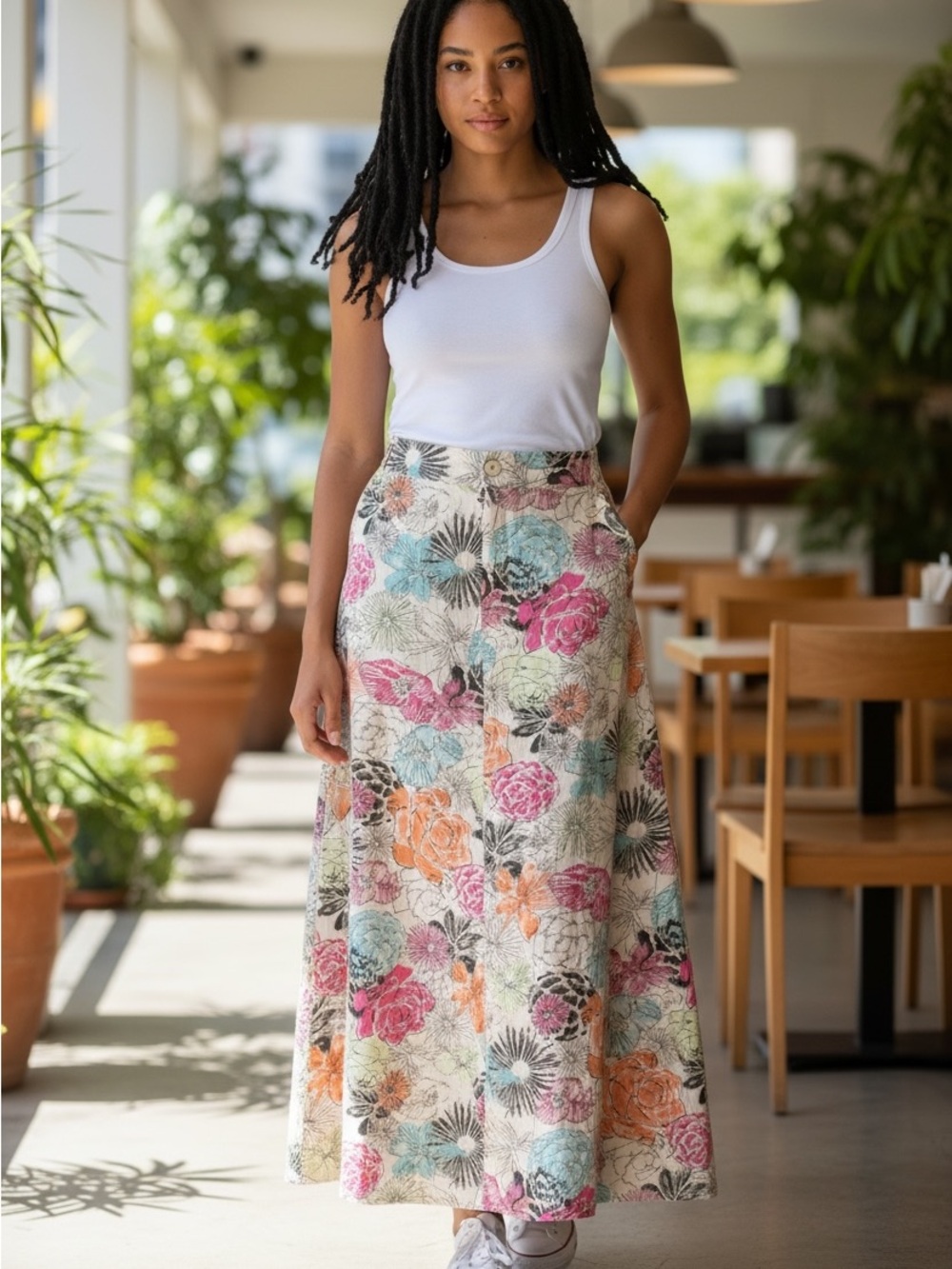CJ Banks Floral Midi Skirt 16W Plus